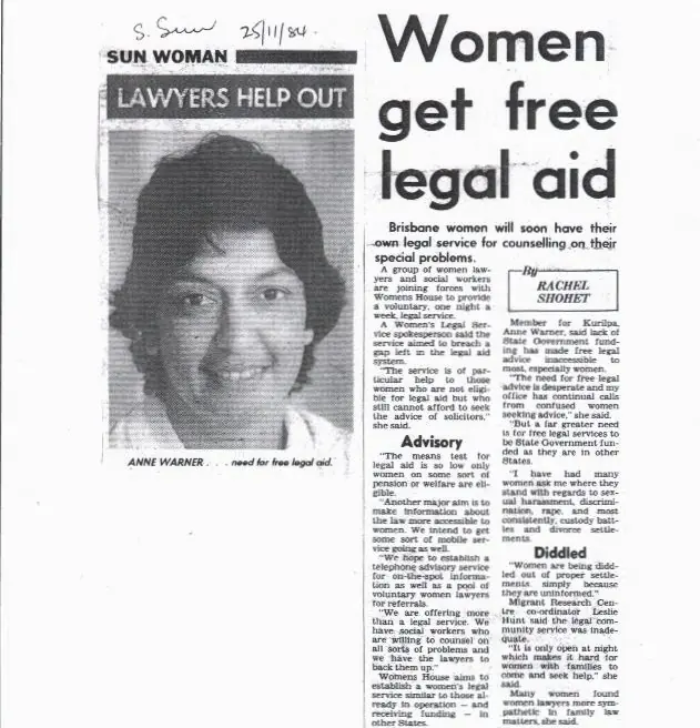 Woman get free legal aid article in a paper
